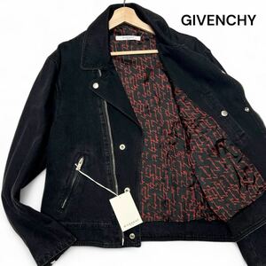 未使用 タグ付き◎XLサイズ!!ジバンシー【圧巻の希少モデル】GIVENCHY レザー 切り替え デニム ライダース ジャケット ブラック◎メンズ