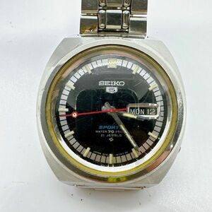 A2406-7-13 １円スタート 自動巻き　稼働ジャンク SEIKO５　SPORTS　セイコー５スポーツ　メンズ腕時計　黒文字盤　アンティーク　