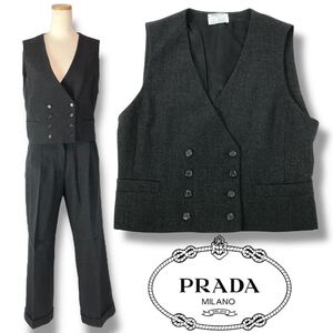 u99 PRADA プラダ ウール ベスト ジレ ノースリーブ ジャケット トップス ダークグレー 毛100% 44 イタリア製 正規品 スーツ ビジネス