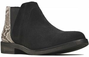 送料無料 Clarks 25.5cm ゴア ブーツ ブラック スエード 黒 スネーク レザー チェルシー ヒール ドレス スニーカー パンプス AAA11