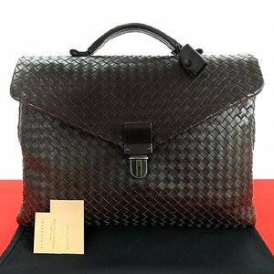 極 美品 鍵付き BOTTEGA VENETA ボッテガヴェネタ イントレチャート レザー 本革 ハンドバッグ ビジネスバッグ A4収納可能 ブラウン 51123