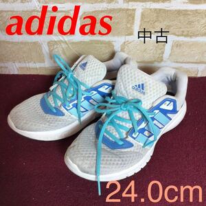 【売り切り!送料無料!】A-201 adidas!ランニングスニーカー!白!水色!24.0cm!ウォーキング!トレーニング!汚れあり!中古!