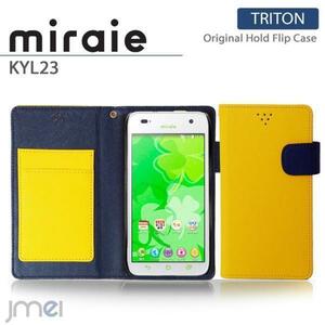 miraie KYL23ケース マグネットバンド カード収納付 手帳型カバー 閉じたまま通話可 スマホケース 折りたたみ イエロー 53