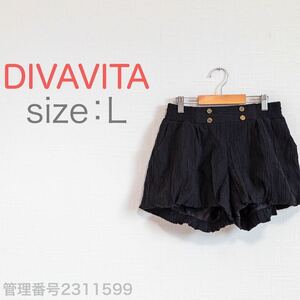 【送料無料】DIVAVITA(ディーバヴィータ)ウエストゴム入り　レディースショートパンツ　キュロット　ブラック/黒　L