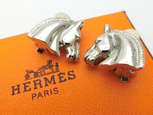 1000円スタート イヤリング HERMES エルメス ホースヘッド 馬モチーフ シルバーカラー 箱付 両耳用 ビンテージ アクセサリー WHO H206