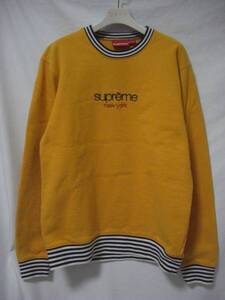 14AW SUPREME CLASSIC LOGO STRIPED RIB CREWNECK M