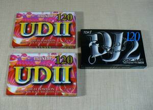 カセットテープ　ハイポジ　maxell　UDII-120 x2　/　TDK　DJ2-120 x1　3個セット　未開封！