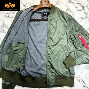 美品/裏地スウェット (L) ●ALPHA INDUSTRIES アルファ インダストリーズ MA-1 フライトジャケット ミリタリー セージグリーン 緑 薄手