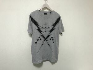 本物ディーゼルDIESELコットンプリント半袖TシャツメンズストリートスケーターミリタリーサーフグレーS