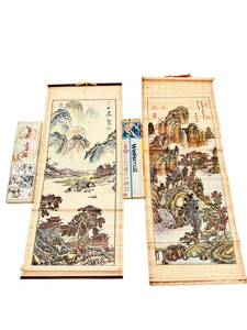 1円スタート　2個セット 中国 掛軸 簾 すだれ WALL SCROLL 壁掛け インテリア 中国美術 中華 台湾 箱付