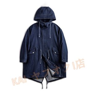 新品ヴィンテージ復刻アメカジ デニム M-51 PARKA トレンチコート メンズ インディゴ 男前 秋冬