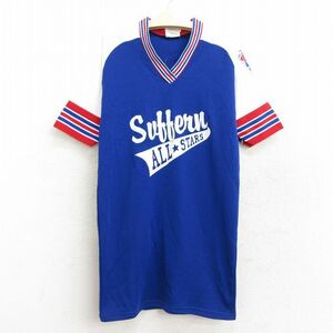 古着 半袖 ビンテージ Tシャツ キッズ ボーイズ 子供服 80s Suttern ELIASON 41 ラグラン Vネック 青他 ブルー 22aug19 5OF