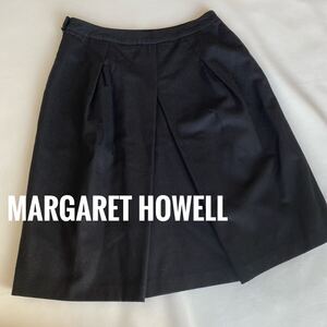 MARGARET HOWELL マーガレットハウエル　ウール　タックスカート サイズ 3 ブラック　カシミヤ