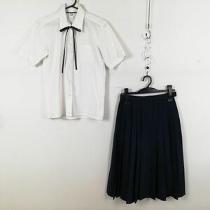 1円 ブラウス スカート 紐タイ 上下3点セット 160A 夏物 女子 学生服 中学 高校 白 制服 中古 ランクC NA5069