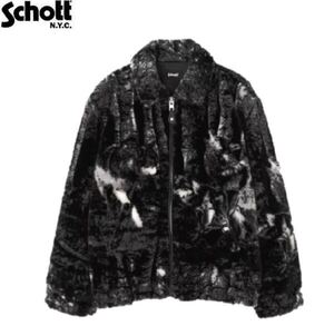 最終　新品未使用　正規　Schott ショット　ウルフ柄　ファージャケット 定価4.3万円　タグ付 ジップアップ ボアジャケット アメカジ L