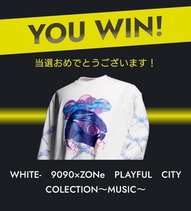 ZONe ゾーン × 9090 ナインティナインティ コラボ キャンペーン 限定50名 当選品 Tシャツ フリーサイズ(メンズL相当) 白 MUSIC EDITION