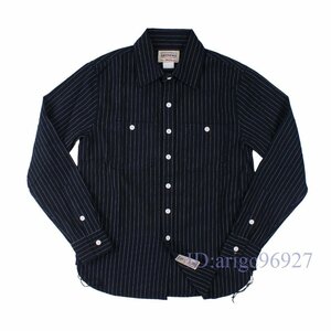 Y852☆新品ヴィンテージ ワーク コットンピンストライプデニム長袖シャツ　ダンガリーアメカジ レトロwork shirt　ＸＳ～XL 紺