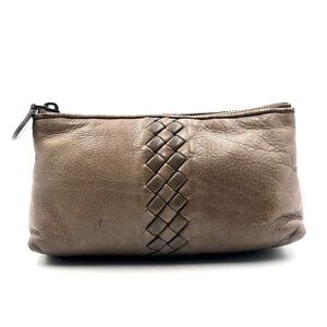 Bottega Veneta ボッテガヴェネタ　イントレチャート　ポーチ　レザー　本革　ブラウン系　イタリア製　布タグあり