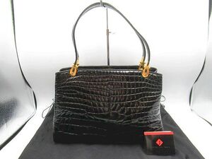 ▲▲USED 中古品 ジャルダンデサック JARDIN DES SACS 黒 クロコダイルレザー セミショルダーバッグ ハンドバッグ 黒×金 ゴールド金具▲▲