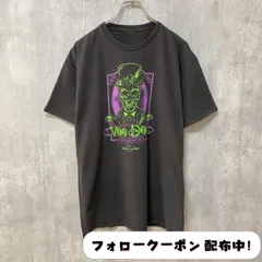 古着 used　ブードゥ教　Voo Doo　スカル　ドクロ柄　半袖プリントTシャツ　黒　ブラック　レトロ　デザイン　個性的　クルーネック　春夏服　メンズ　レディース