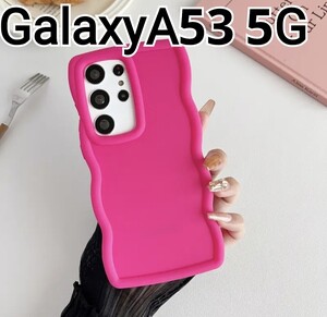 GalaxyA53 ケース　ショッキングピンク　ウェーブフレーム　 なみなみ