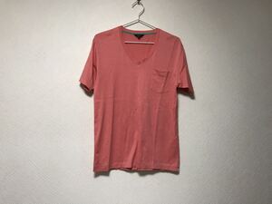 本物ポールスミスPS PaulSmithコットン光沢Vネックドレス半袖TシャツメンズサーフアメカジミリタリーワークビジネススーツモードMピンク