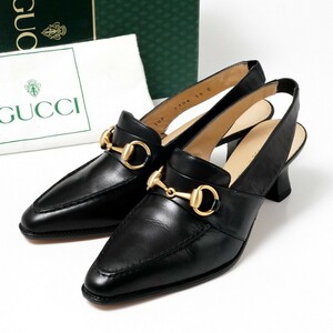 GQ3481*未使用*GUCCI グッチ*ホースビット*レザーミュール*パンプス*スリングバック*35C(22cm相当)*靴*ブラック