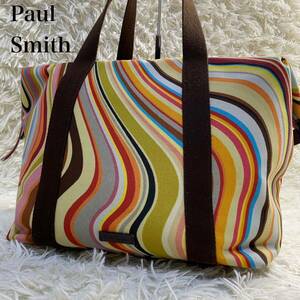 ポールスミス　トートバッグ　ミニボストン　マルチカラー　キャンバス　ロゴ　メンズ　paul smith