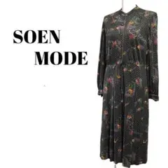 【SOEN MODE】昭和レトロ バンドカラー 総柄ワンピース Lサイズ