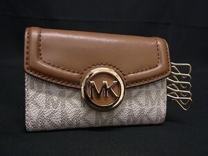 MICHAEL KORS マイケルコース MK柄 PVC×レザー 6連 キーケース 鍵入れ レディース アイボリー系×ブラウン系ｖ DF2993