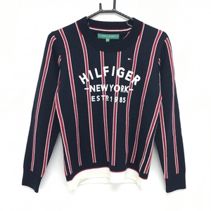 トミーヒルフィガー セーター ネイビー×レッド ストライプ レディース M ゴルフウェア Tommy Hilfiger Golf