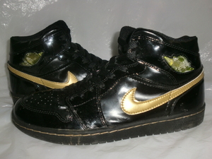 ★NIKE AIR JORDAN 1 RETRO `PATENT´ `04製ナイキ 136085-070 エアジョーダン 1 レトロ `パテント´ ブラック/ゴールド 着用回数少