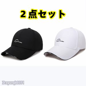 野球帽 ２点セット 新品 キャスケット メンズ 帽子 ゴルフキャップ シンプル フリーサイズ 調節可能 黒/白