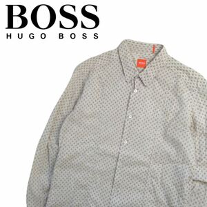 極美品 最高級 年中対応 HUGO BOSS フローラル 総柄 立体縫製 長袖シャツ ドレスシャツ ワイシャツ メンズM ヒューゴボス 240974