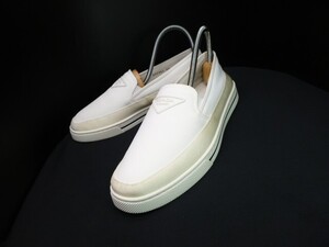 ◆本物保証◆PRADA◆プラダ◆メンズ/Nylon/スリッポン/モカシン/ローファー/スニーカー/シューズ/靴/白/約25～25.5㎝★☆極美品(箱付)☆★