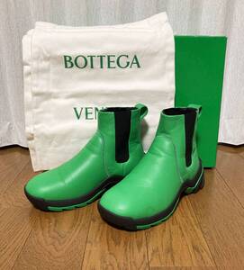 美品☆[BOTTEGA VENETA] 21AW 定価132,000 Flash High Top サイドゴア グラスグリーン レザーチェルシースニーカー 39 緑 ボッテガヴェネタ