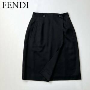 良品 FENDI フェンディ ラップスカート 巻きスカート　台形スカート ウール　膝丈 レディース