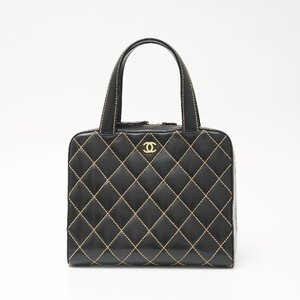 CHANEL シャネル ワイルドステッチ ハンドバッグ 手提げ レザー ブラック×ゴールド 7番台（2001年頃～製造）ココマーク レディース