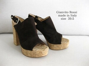 未使用☆イタリア製Gianvito Rossi☆ヒールサンダル☆スエード☆BROWN☆39.5☆オープントゥ☆ウエッジサンダル☆ジャンヴィトロッシ☆美品