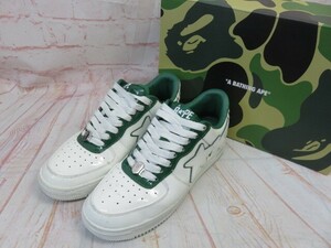 箱有 A BATHING APE アベイシングエイプ ローカットスニーカー 靴 191020 ホワイト グリーン 27.5cm 991773335＃4