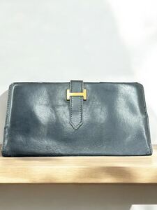 ◯k HERMES エルメス べアン ブラック 黒 2つ折り 長財布 レザー