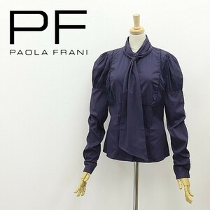 ◆PAOLA FRANI パオラフラーニ ストレッチ ボウタイ シャツ ブラウス 紺 ネイビー 42