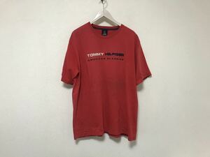 本物トミーヒルフィガーTOMMY HILFIGERコットンロゴ半袖TシャツメンズサーフアメカジミリタリーワークL赤レッドメキシコ製