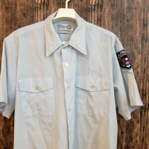 中古 アメリカ古着 R&R UNIFORMS R&Rユニフォームス 半袖シャツ メンズ Lサイズ 青 ブルー ワークシャツ 作業服 アウトドア 釣り 