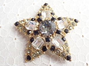 L429　ヴィンテージ ブローチ　ラインストーン　星型　ブラック×クリアカラー　アクセサリー　Vintage　brooch