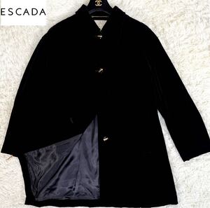 ★L〜XL相当★ 超希少 美品 ESCADA エスカーダ 80s ヴィンテージ ベロア 裏地刺繍プリント ロゴ入り金ボタン イタリア製 ジャケット コート