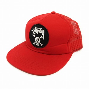 ステューシー STUSSY スカル メッシュ キャップ スナップバック 帽子 赤 レッド メンズ