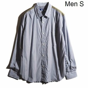 J4721P　▼JUNYA WATANABE MAN ジュンヤワタナベ▼　新品 21SS 切り替え コットンシャツ ブルーストライプ チェック S コムデギャルソン rb