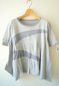 ★送料無料!!2021年 t.b /センソユニコ*春夏Aライン 型押し切替Tシャツ 半袖トップス グレー40*古着のgplus広島　2406t1