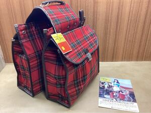 当時物 【 チェック柄 ペアバック 】住友ゴム製 振り分けバック 新品 経年保管品 検) 絶版品 廃番品 昭和レトロ レトロポップ